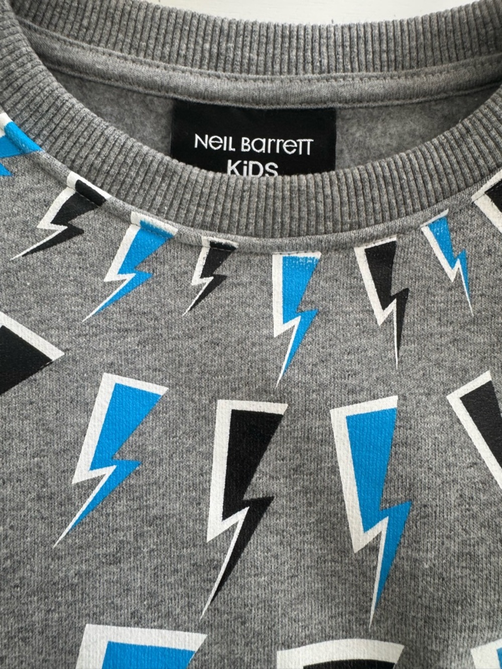 Neil Barrett Kids Grey Sweatshirt with Blue & Black Lightning Motif